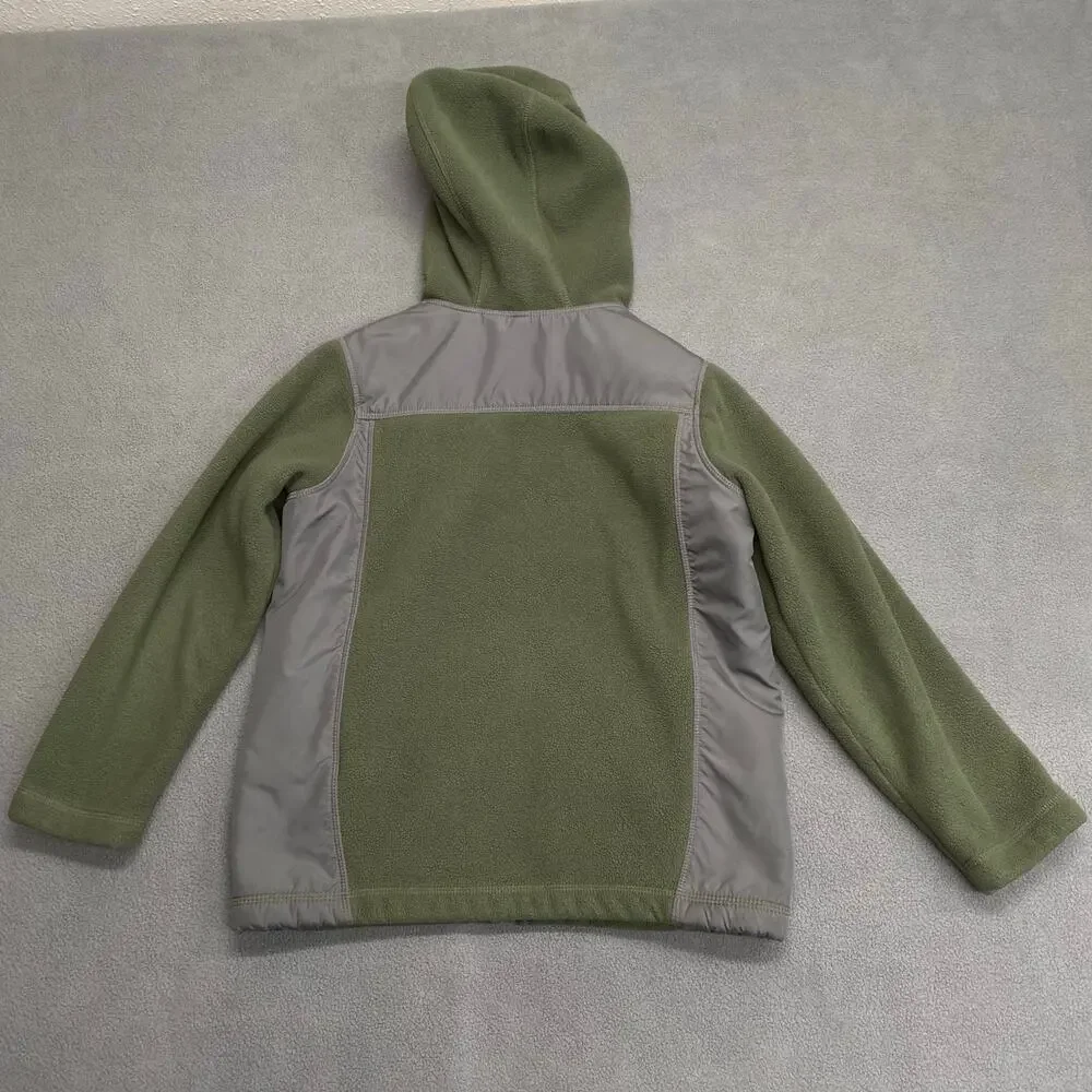 Lands End Full Zip Hoodie Fleece Sweater Jacket Kids 7 Green Grey Zipper Pockets